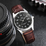 Tuzwa Men’s Leather Strap Watch – Casual Analog Wristwatch with Arabic Numerals, 12mm Case & Battery Included
