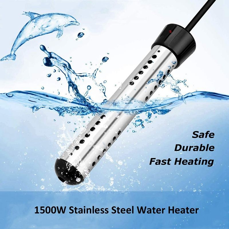 Tuzwa 1500W Immersion Water Heater – Portable Bucket Heater for Up to 100 Gallons, 304 Stainless Steel, Grounded Plug