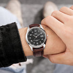 Tuzwa Men’s Leather Strap Watch – Casual Analog Wristwatch with Arabic Numerals, 12mm Case & Battery Included