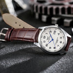 Tuzwa Men’s Leather Strap Watch – Casual Analog Wristwatch with Arabic Numerals, 12mm Case & Battery Included