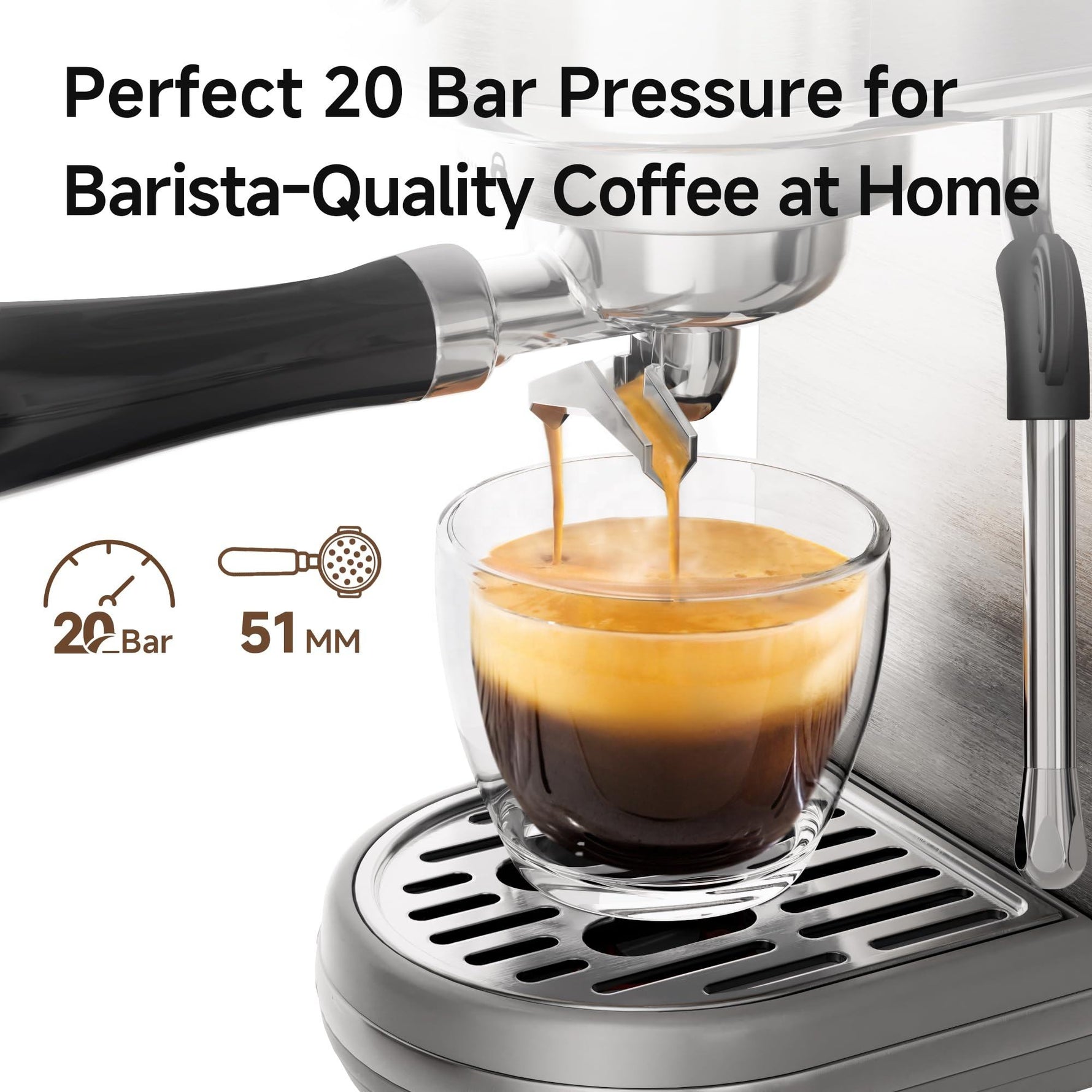 Tuzwa Espresso Coffee Machine | 20-Bar Semi-Automatic Espresso Machine with Temperature Control for Cappuccino, Latte & Espresso
