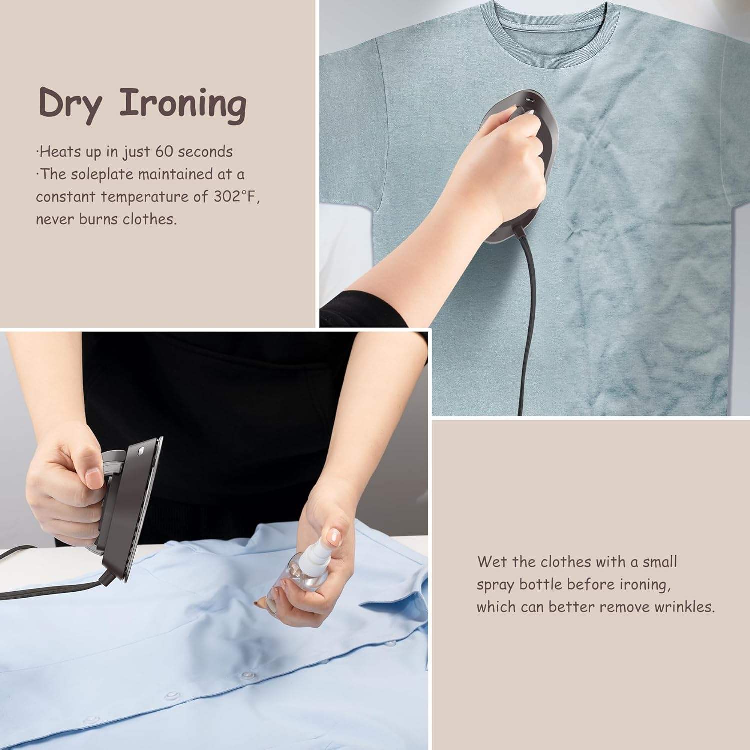 Tuzwa Mini Travel Iron – Compact Portable Clothes Iron with Foldable Handle, Fast Heating & Dry/Wet Ironing