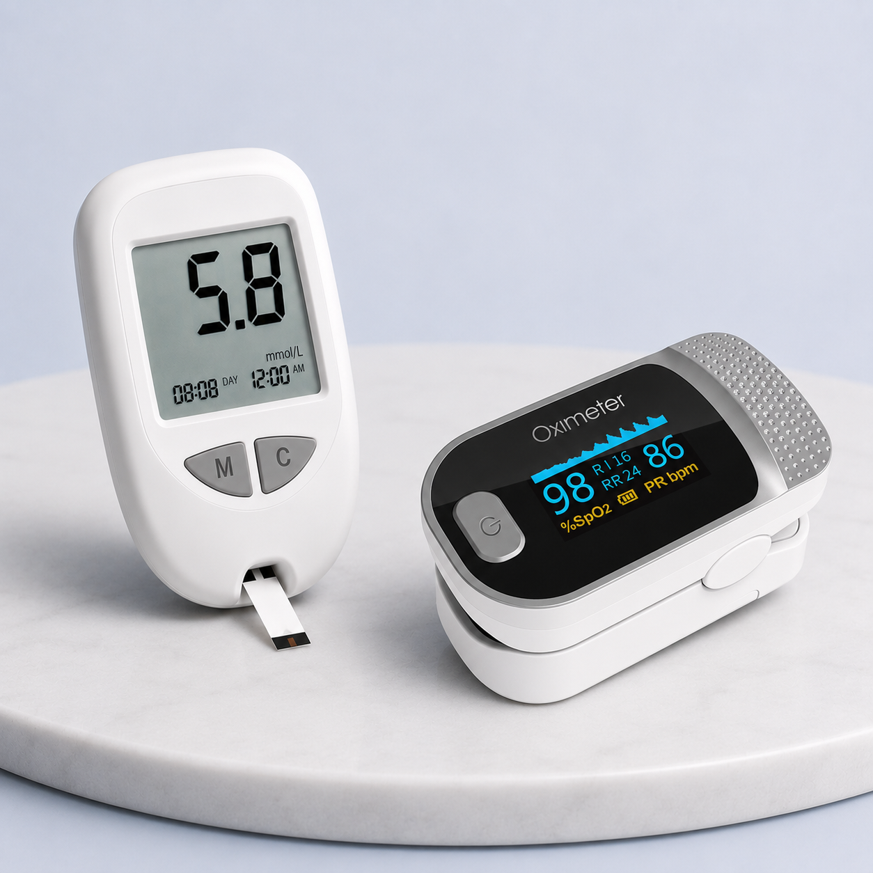 HealthTech | Oximeter & Blood Glucose Monitor with OLED Display | Compact Health Tracking Kit 3