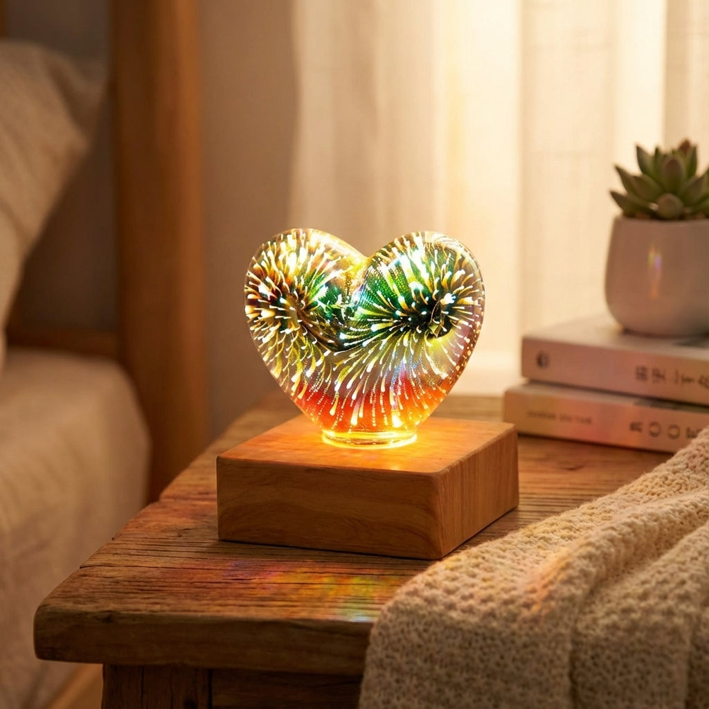 Heartflare | Heart Shaped LED Lamp with 3D Firework Effect | USB Powered for Cozy Ambiance 0