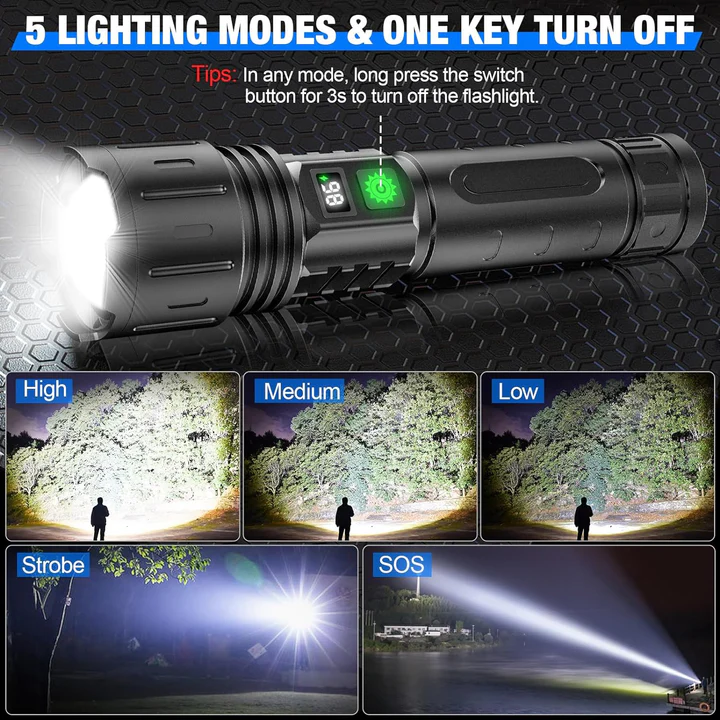 High-Power Tactical Flashlight | 100,000 Lumens & Adjustable Beam | Durable Waterproof Design for Outdoor Adventures 4