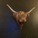 Highland Cow Wall Sculpture with Woven Detailing & Curved Horns | Rustic Home Decor 4