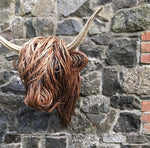Highland Cow Wall Sculpture with Woven Detailing & Curved Horns | Rustic Home Decor 5