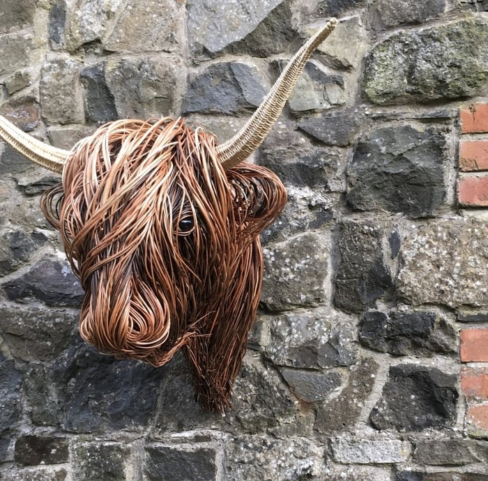 Highland Cow Wall Sculpture with Woven Detailing & Curved Horns | Rustic Home Decor 5
