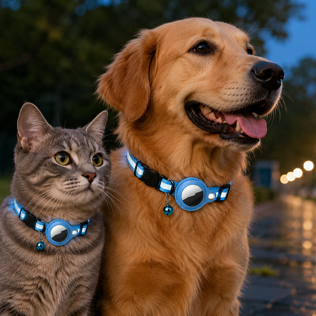 Dog Collar with AirTag Holder, Reflective Waterproof Nylon Dog Collar, Cat Collar with AirTag Holder for Night Walks