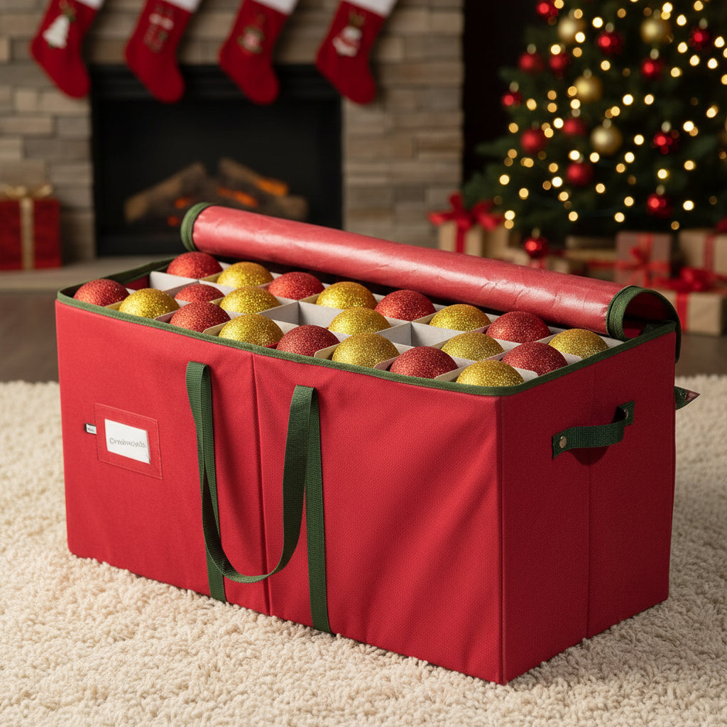 Holiday Decor | Christmas Ornament Storage Box with Adjustable Dividers for Safe Organization 0