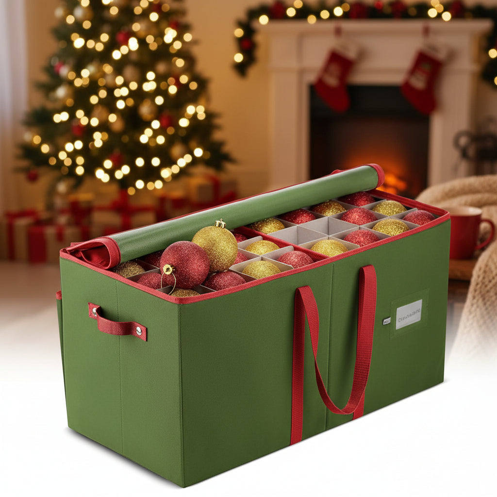 Holiday Decor | Christmas Ornament Storage Box with Adjustable Dividers for Safe Organization 4