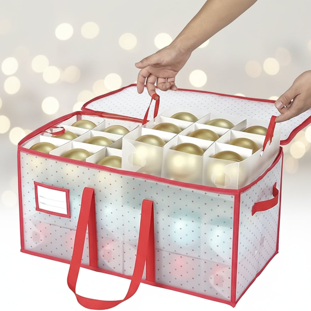 Holiday Storage Box | Large Zippered Organizer for 128 Ornaments 0