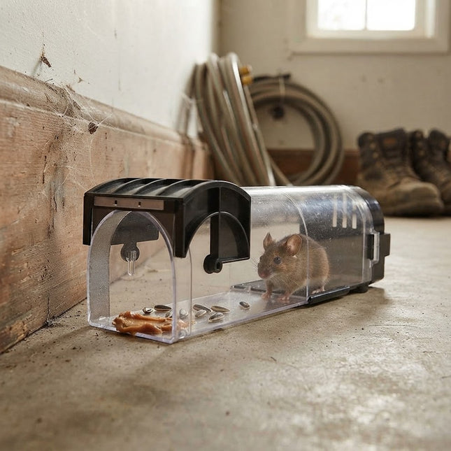 Mouse Trap Humane Live Catch, Reusable Humane Mouse Trap with Self Locking Door and Clear Body, No Poison Live Trap