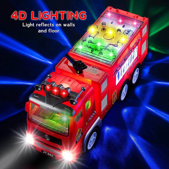 Fire Truck Toy with Flashing Lights and Siren Sounds, Electric Fire Engine Toy for Kids, Firefighter Toy for Role Play