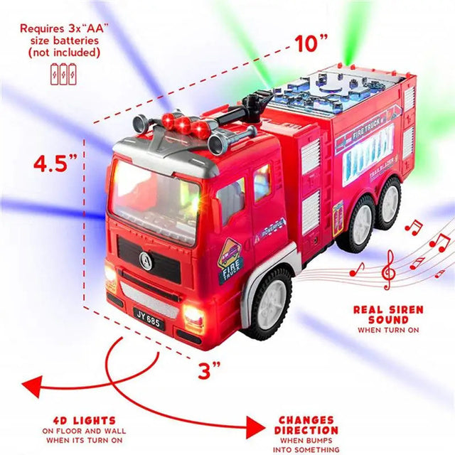 Fire Truck Toy with Flashing Lights and Siren Sounds, Electric Fire Engine Toy for Kids