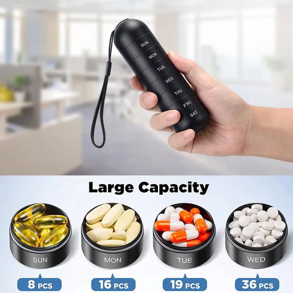 Tuzwa 7-Day Pill Organizer – Aluminum Alloy Weekly Pill Case with 7 Compartments, Silicone Gasket Seal & Compact Travel Design