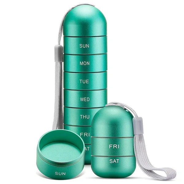 Tuzwa 7-Day Pill Organizer – Aluminum Alloy Weekly Pill Case with 7 Compartments, Silicone Gasket Seal & Compact Travel Design