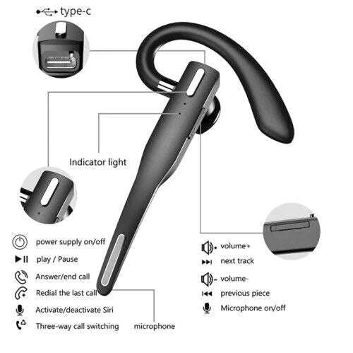 Tuzwa Bluetooth Headset with Microphone – Wireless Bluetooth 5.1 Earpiece with Dual CVC8.0 Noise-Cancelling Mics, 20–25H Talk Time & Adjustable Ear Hook