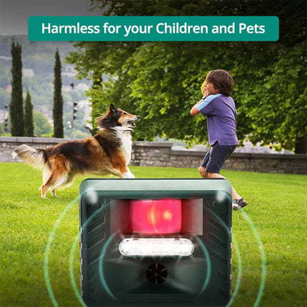 Solar Ultrasonic Animal Repeller, Motion Activated PIR Sensor, 70 ft Range, 170 Degree Garden Deterrent