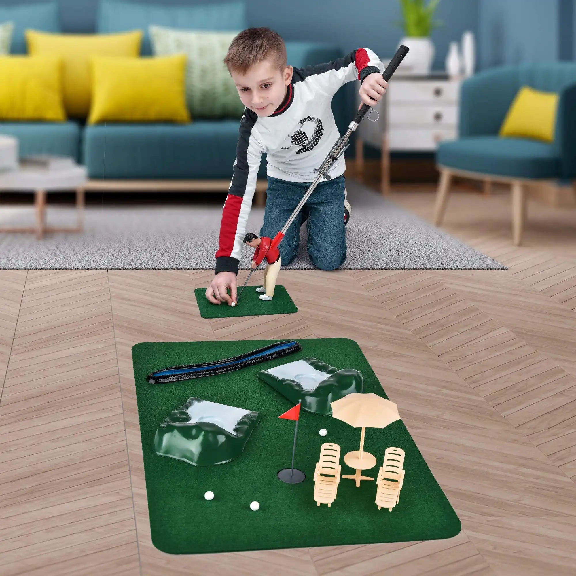 Indoor Golfing Set | 5-Piece Golf Club Set with Putting Mat & Balls | Perfect for Home Practice 0