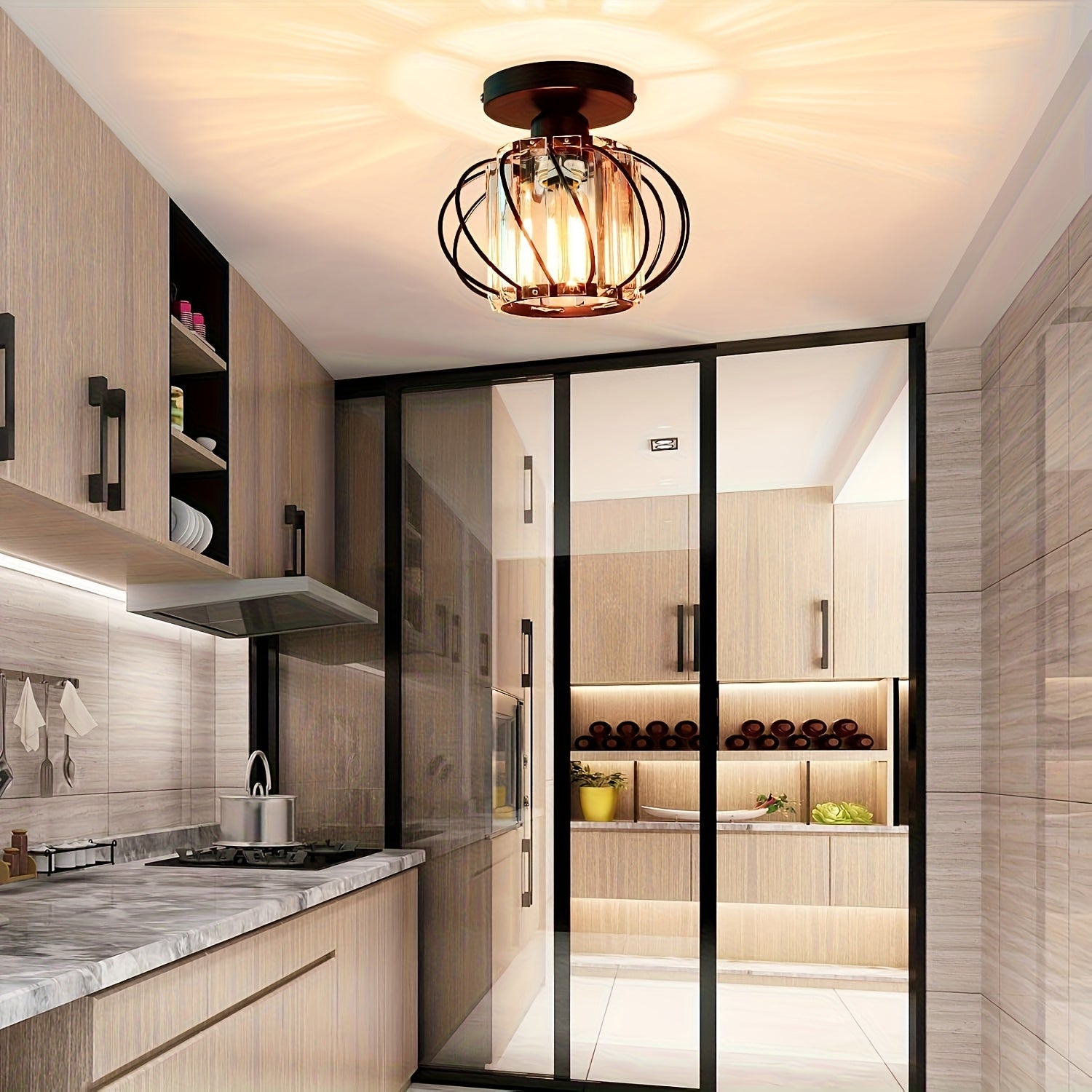 Industrial Chic | Semi Flush Mount Ceiling Light with Glass Shade | Modern Design for Elegant Illumination 4