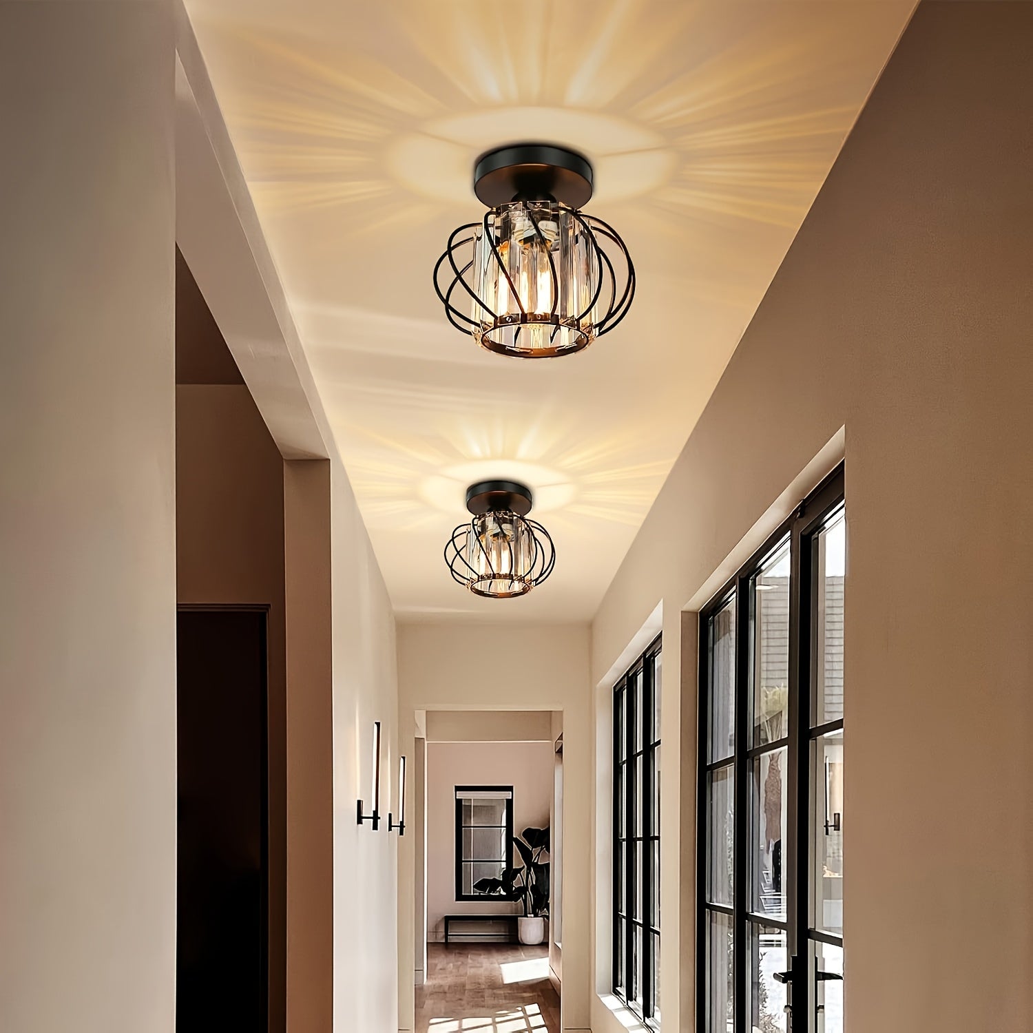 Industrial Chic | Semi Flush Mount Ceiling Light with Glass Shade | Modern Design for Elegant Illumination 7