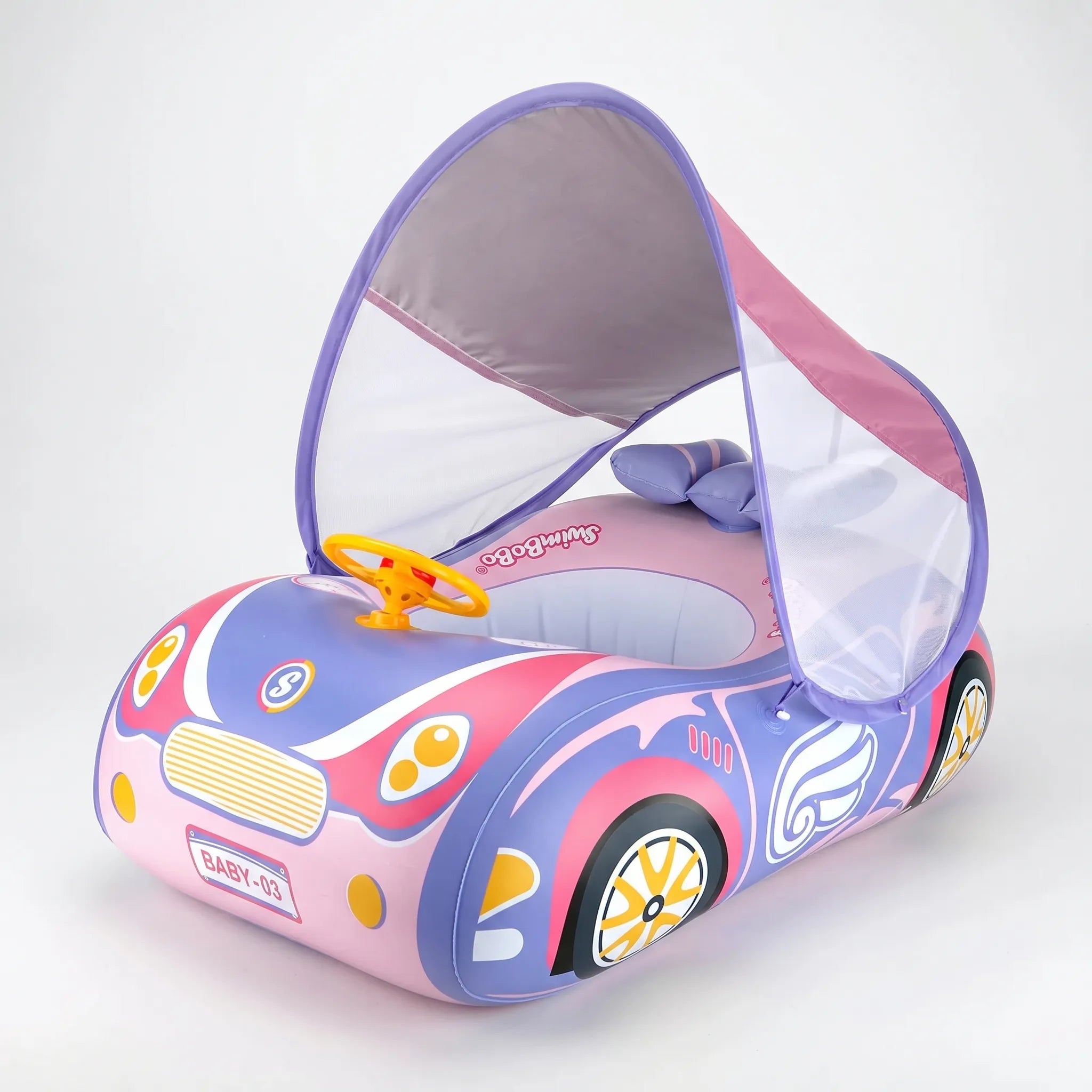 Inflatable Car Pool Float for Toddlers with Removable Canopy | Engaging Design for Safe Water Fun 0