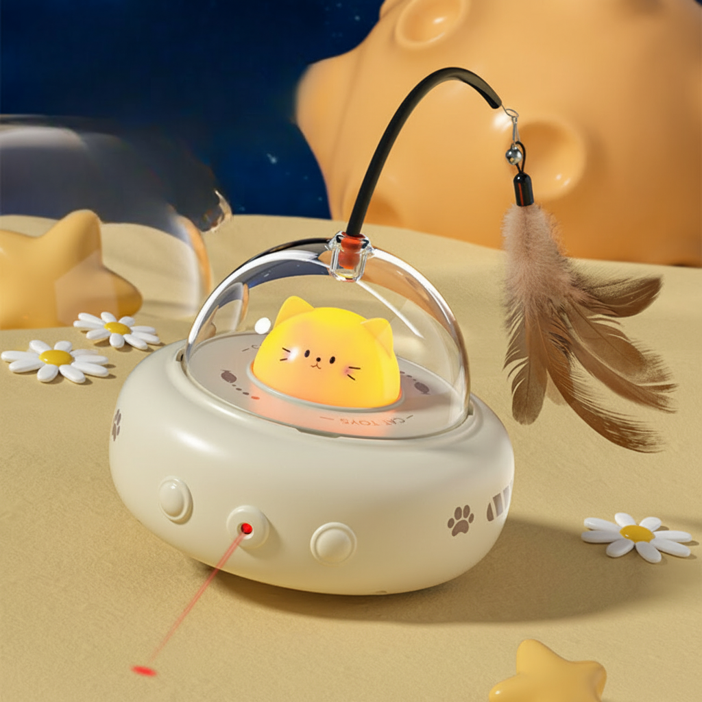Interactive Laser Cat Toy | Automatic UFO Design with Feather Teaser for Active Play 0