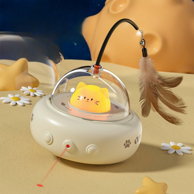 Interactive Laser Cat Toy | Automatic UFO Design with Feather Teaser for Active Play 0