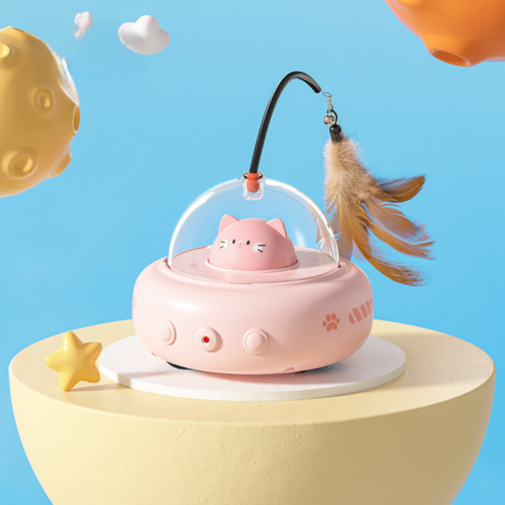 Interactive Laser Cat Toy | Automatic UFO Design with Feather Teaser for Active Play 4