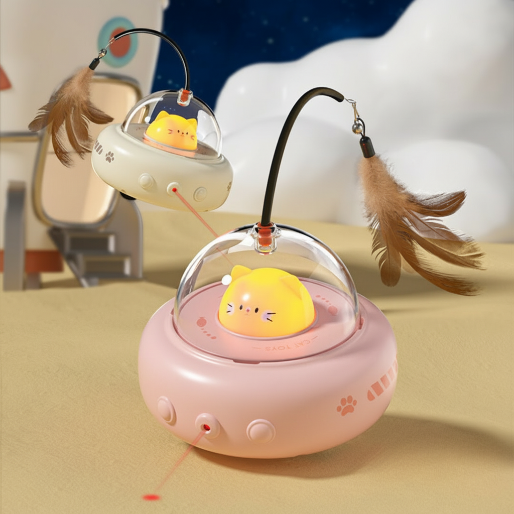 Interactive Laser Cat Toy | Automatic UFO Design with Feather Teaser for Active Play 5