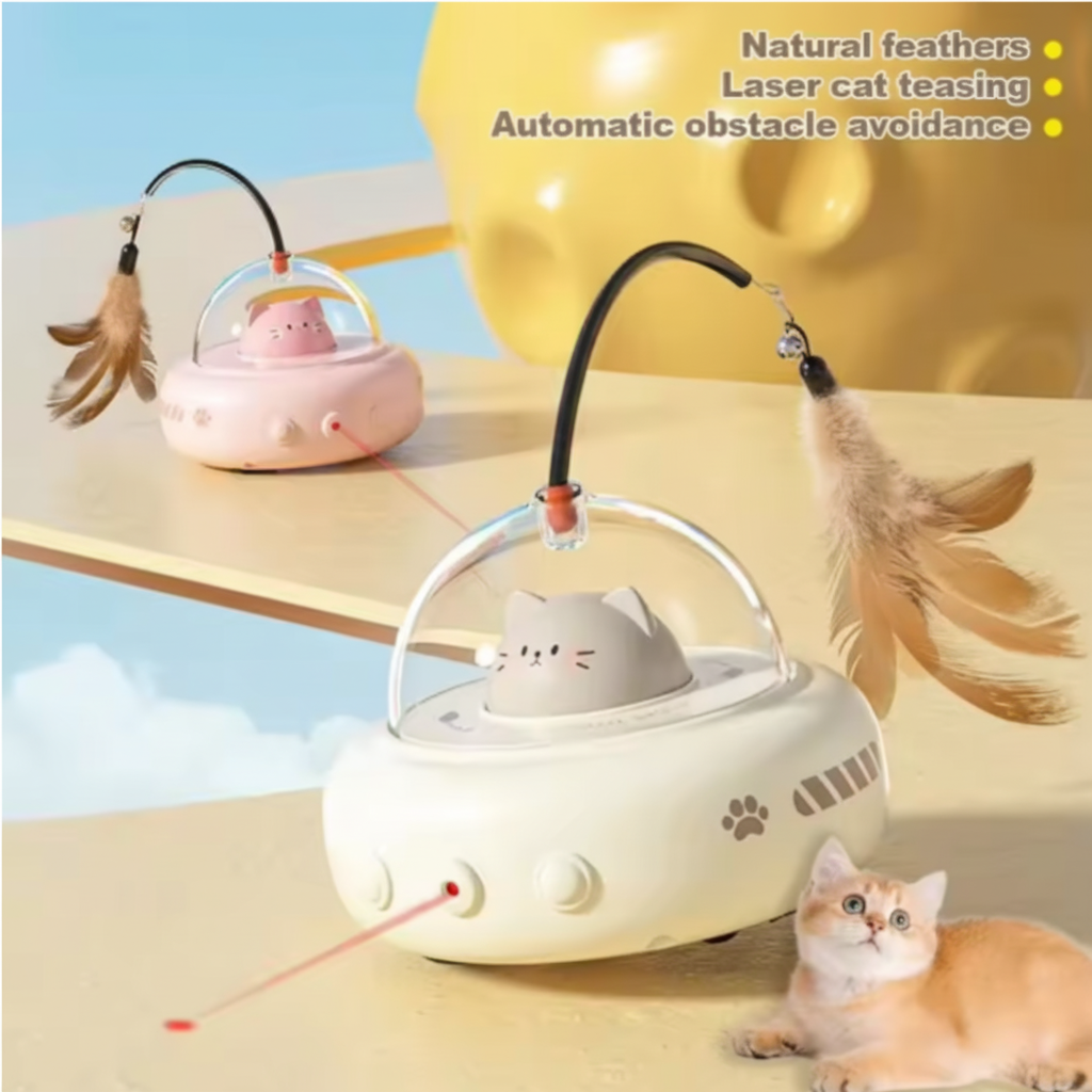 Interactive Laser Cat Toy | Automatic UFO Design with Feather Teaser for Active Play 6