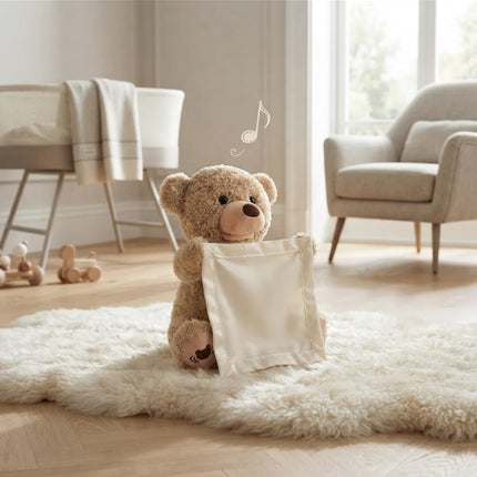 Interactive Plush Toy, Peek a Boo Teddy Bear with Music, Tummy Time Toy, Sensory Toy for Infants