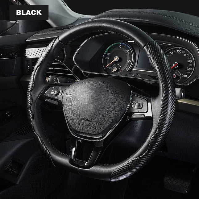 Steering Wheel Covers for Trucks, Black and Red Carbon Fiber Car Steering Wheel Cover