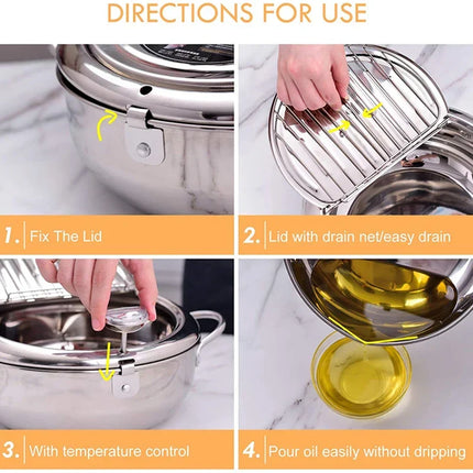 Skillet with Oil Thermometer, Stainless Steel Cookware for Deep Frying – image 5