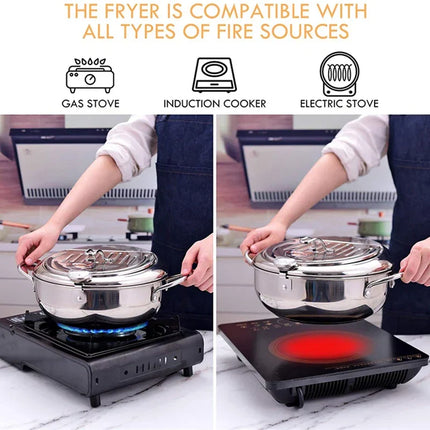 Skillet with Oil Thermometer, Stainless Steel Cookware for Deep Frying