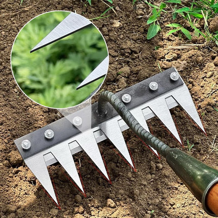 Carbon Steel Garden Hand Rake Head with 5, 6, 7 or 8 Teeth, Detachable Lawn Dethatching and Weeding Tool for Wooden Poles