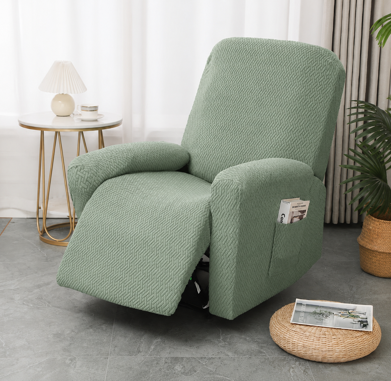 Juno Fitted Recliner Chair Cover with Side Pocket for Comfort & Protection 9