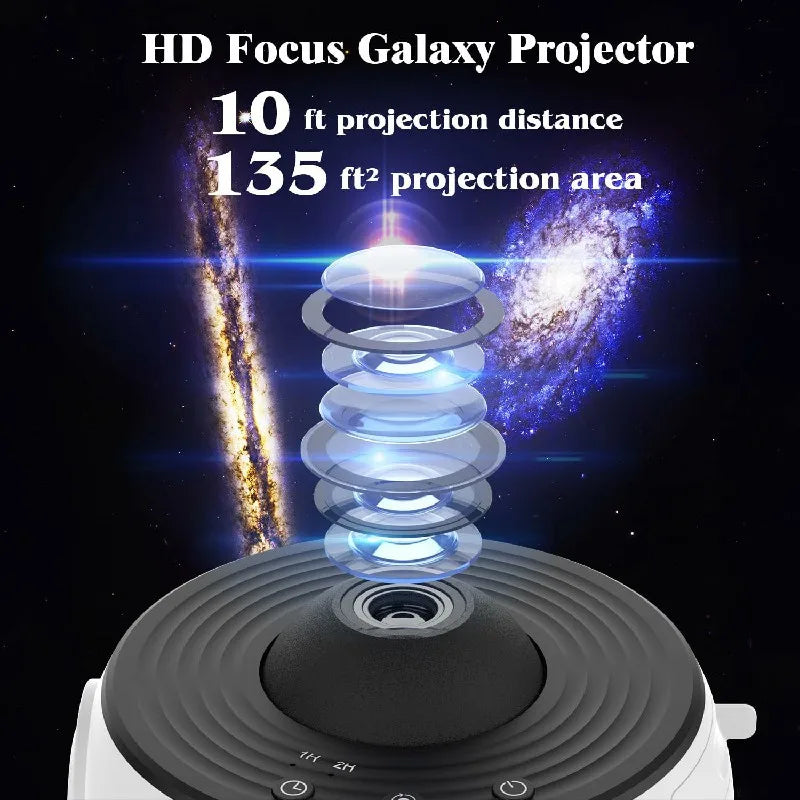 Tuzwa Galaxy Projector – 12 Film Discs, 360° Rotating Star & Planet Projector with Manual Focus and 1/2/4-Hour Timer