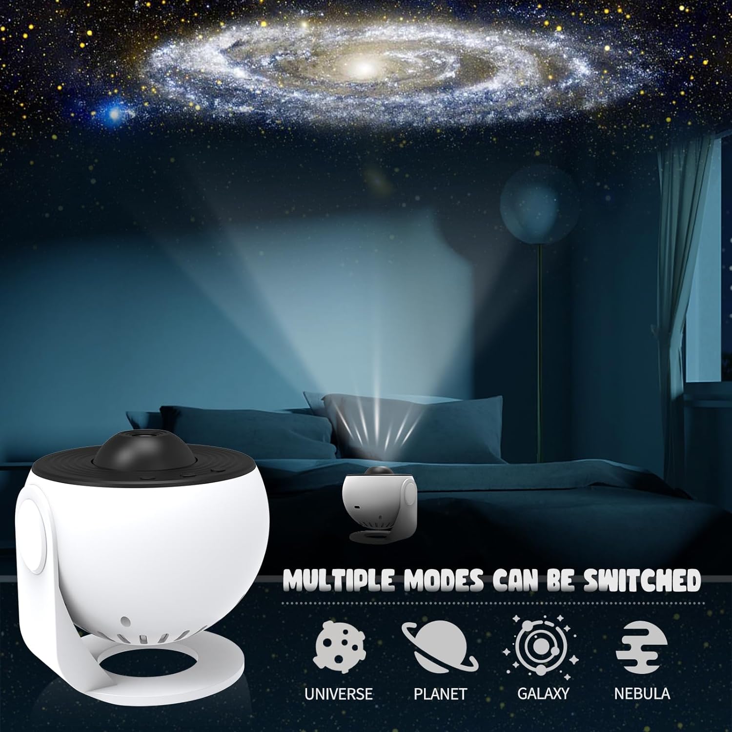 Tuzwa Galaxy Projector – 12 Film Discs, 360° Rotating Star & Planet Projector with Manual Focus and 1/2/4-Hour Timer