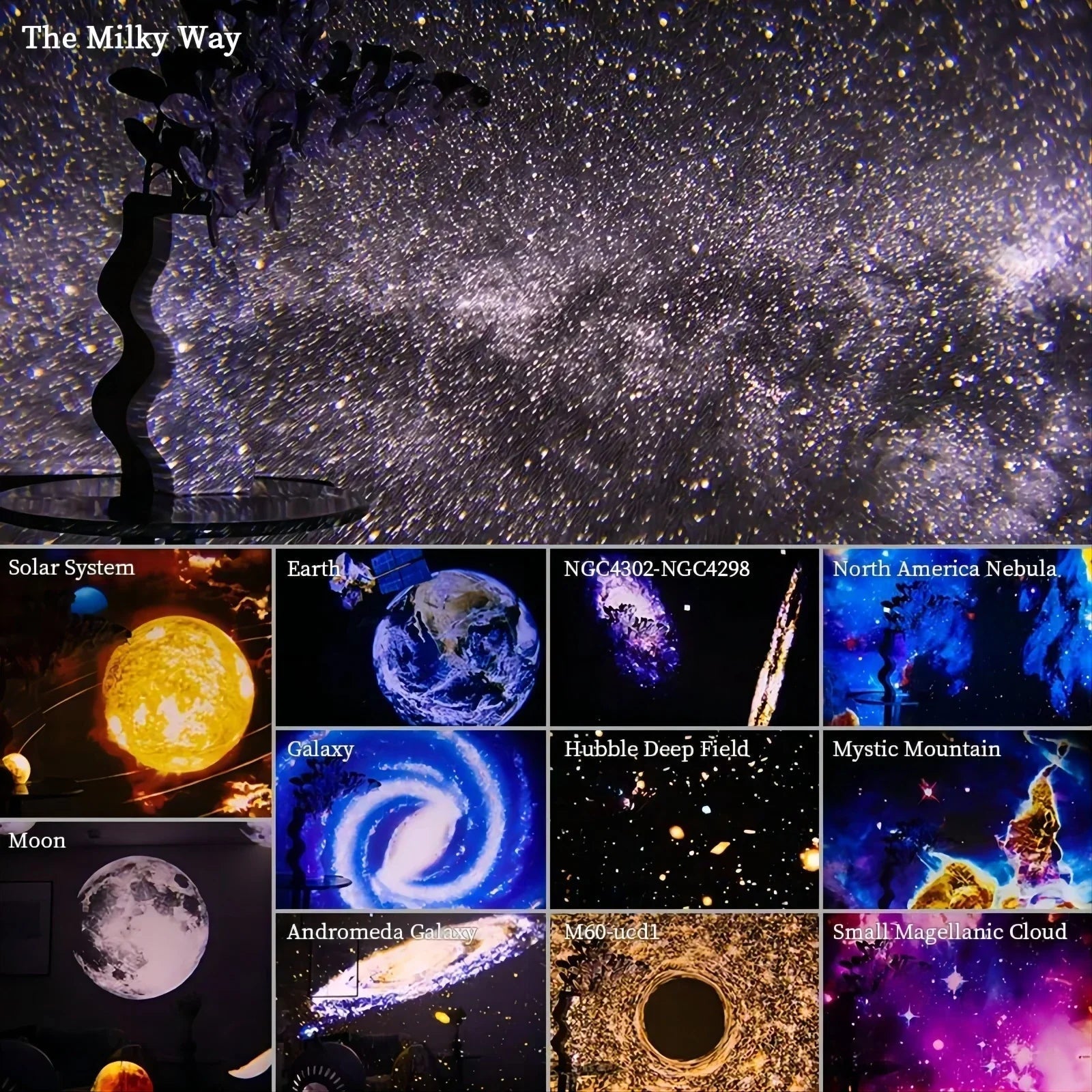 Tuzwa Galaxy Projector – 12 Film Discs, 360° Rotating Star & Planet Projector with Manual Focus and 1/2/4-Hour Timer