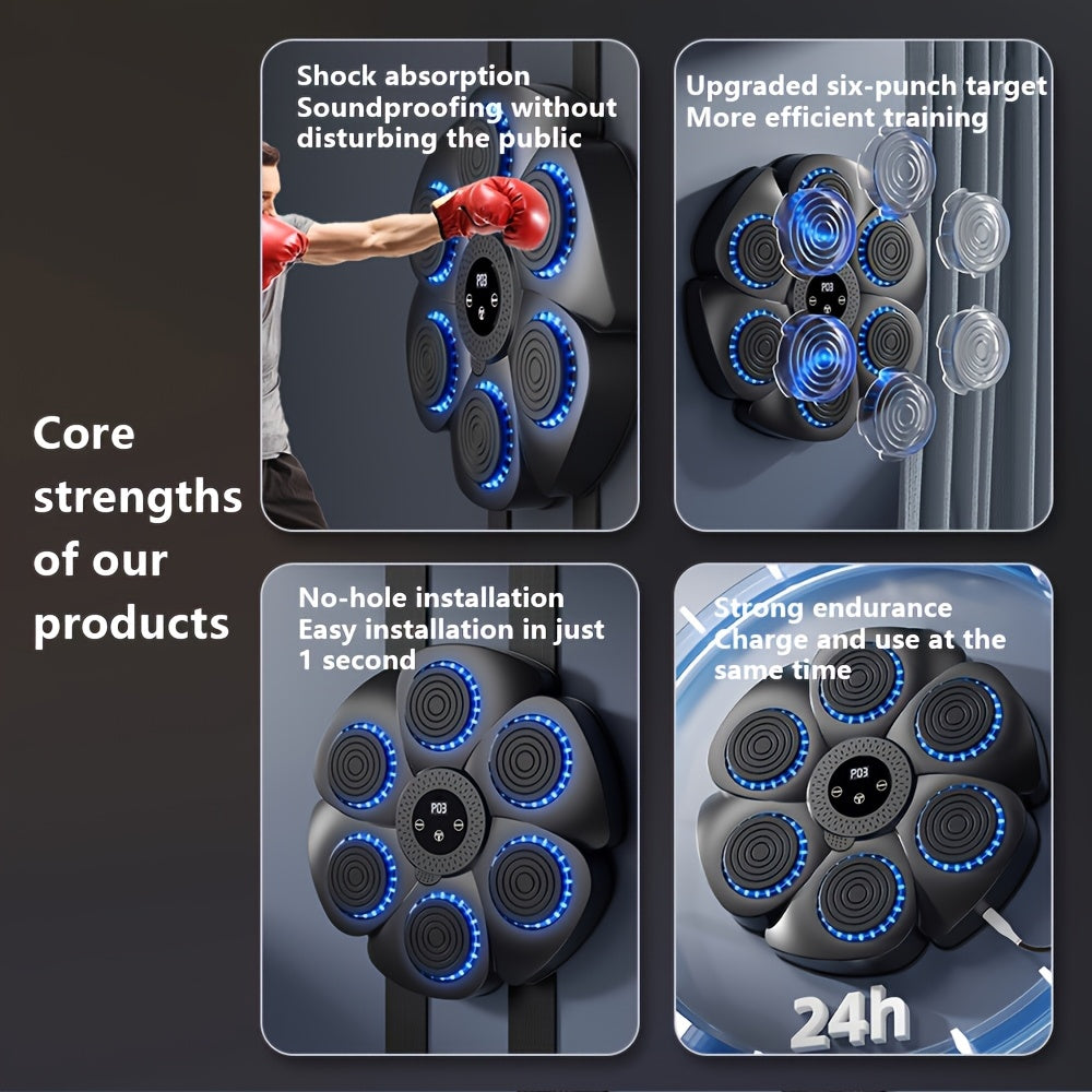 Tuzwa Wall-Mounted Music Boxing Machine – Interactive Boxing Target with LED Scoring, Rechargeable Power & Music Sync