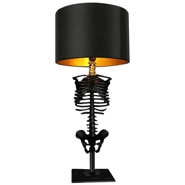 Small Table Lamps, Gothic Skeleton Lamp with Fabric Lamp Shade, USB Powered LED Table Lamp for Gothic Decor