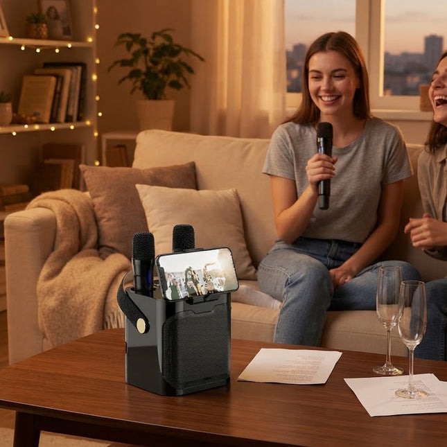 Portable Bluetooth Speaker with Microphone, Karaoke Machine with 360 Stereo Sound, Wireless Party Speaker with Subwoofer