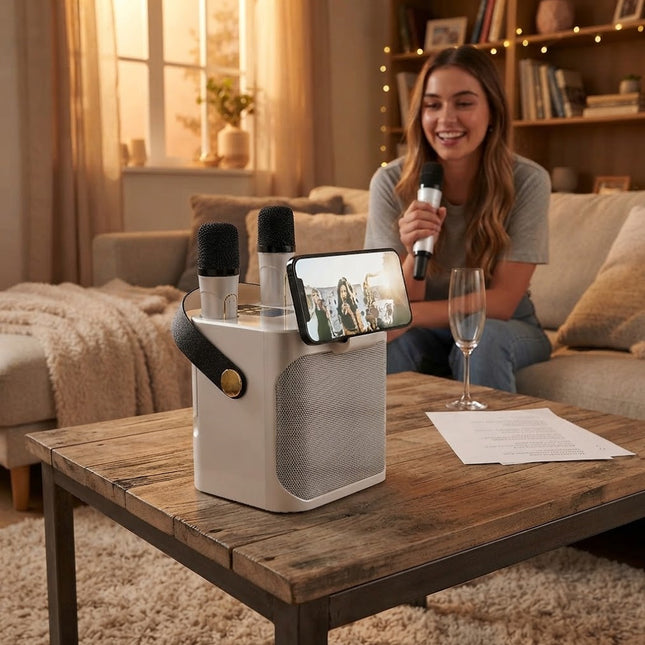 Portable Bluetooth Speaker with Microphone, Karaoke Machine with 360 Stereo Sound