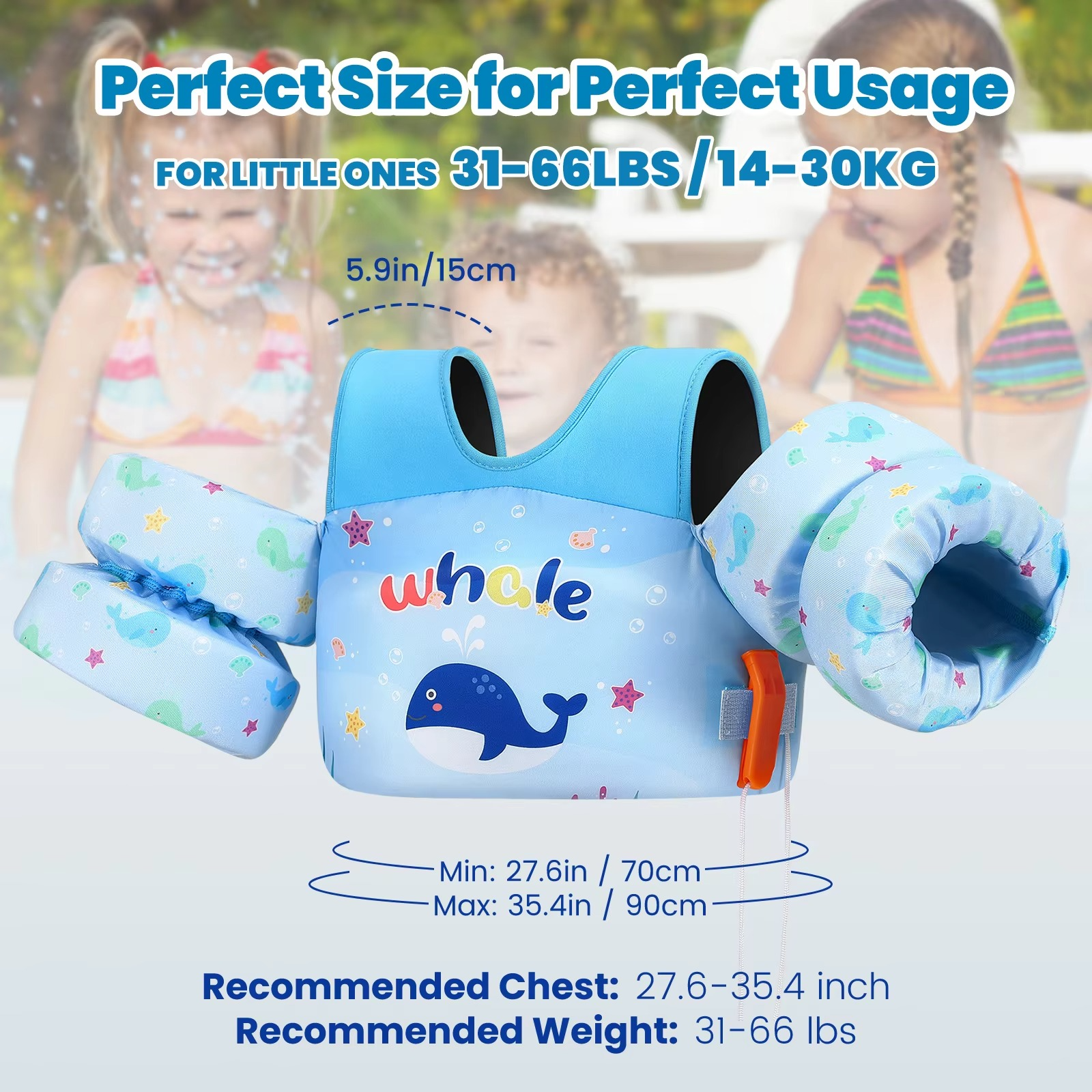 Kids Foam Life Vest with Arm Floats & Safety Whistle | Secure Support for Swimming & Kayaking 5
