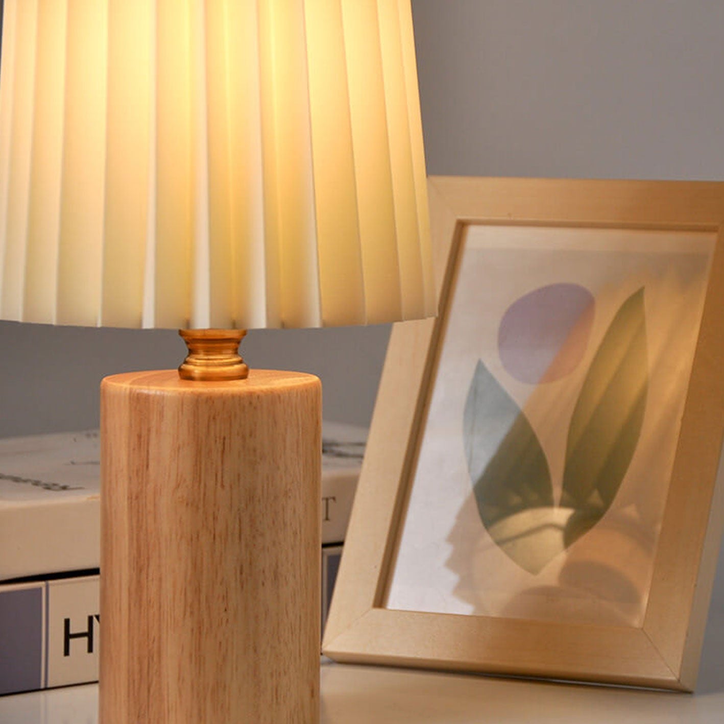 KoreanElegance | Modern Stylish Pleated Wood Base Table Lamp 6