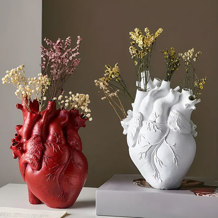 Flower Vase Heart Shaped Bamboo and Wood, Decorative Vase for Artificial Flowers, Rustic Wooden Vase Housewarming Gift