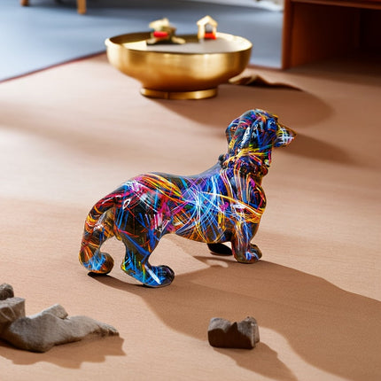 Dog Statue, Colorful Dachshund Statue with Playful Finish