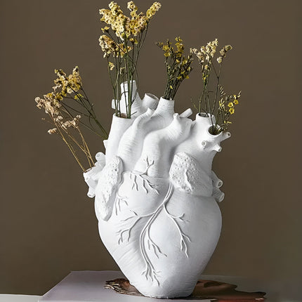 Flower Vase Heart Shaped Bamboo and Wood, Decorative Vase for Artificial Flowers